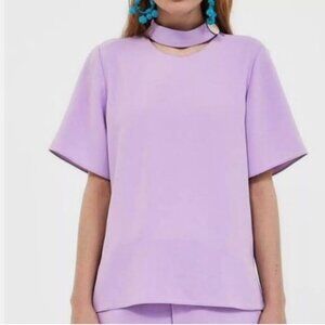 Zara Chunky Choker Neck Blouse S Short Sleeve Lavender Size XS NWOT
